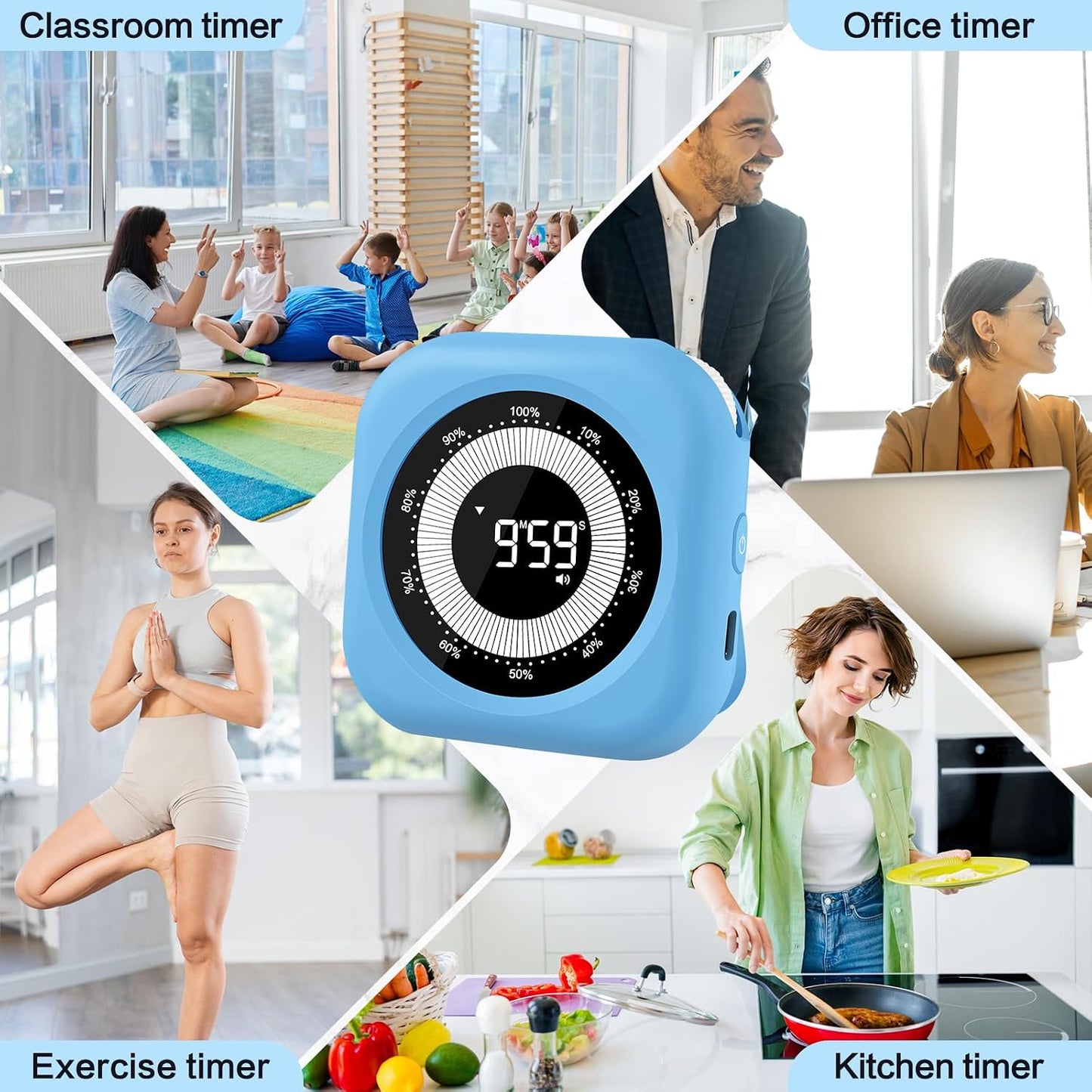Visual Timer for Kids Rechargeable,10-Hour Digital Timer,Magnetic Timer with Visual Time Bars Design,3 Brightness/3 Volume Adjustable,Countdown/up Timers for Classroom Study Game Gym Kitchen Office