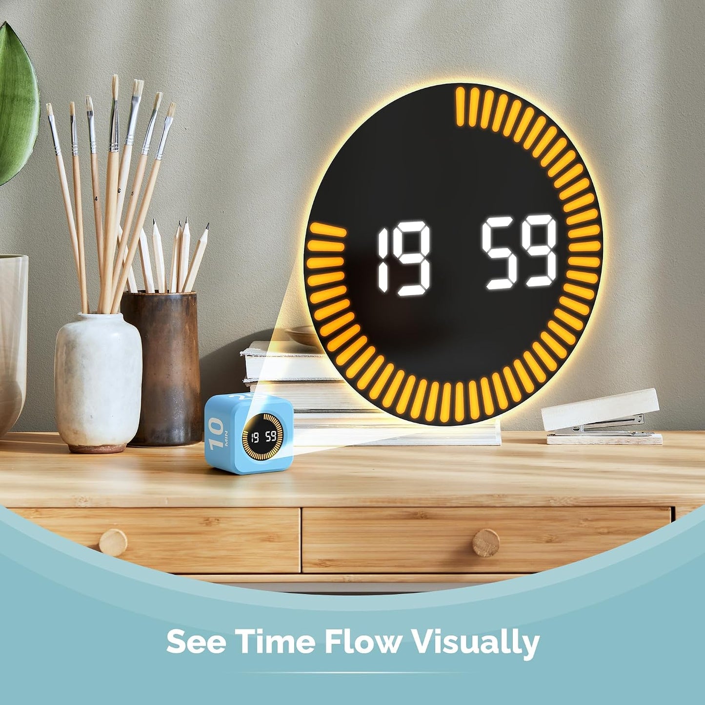 KADAMS Pomodoro Timer – Visual Cube with 5/10/30/60 Min Presets, LED Countdown Ring & Count Up Mode, Silent Flip Productivity Timer for Study, Classroom, Office, Cooking (Green 5-10-30-60 min)