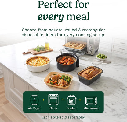 Cuisinart Air Fryer Liners Disposable, 150 Pack, 7.75" Square | Food-grade unbleached silicone-coated parchment for air fryer basket, non-stick to 428F, traps grease, oven & microwave safe