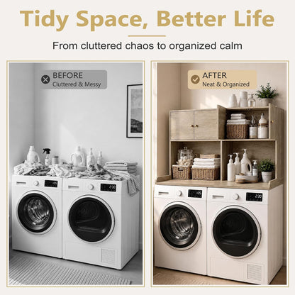 Washer Dryer Countertop with Cabinets, 2-Tier Laundry Countertop with Shelf | Washer and Dryer Topper with Edge, Over Washer and Dryer Shelves for Laundry Room, Universal Fit, 54.5"Wx27.5"Dx32.5"H