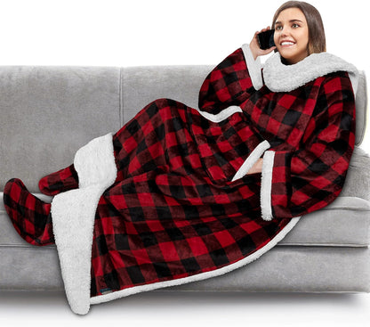 PAVILIA Fleece Blanket with Sleeves, Foot Pockets for Women Men Adults, Plush Wearable Blanket Throw Wrap, Warm Snuggle Blanket Robe, Cozy Gift Ideas Wife Mom, Dark Purple
