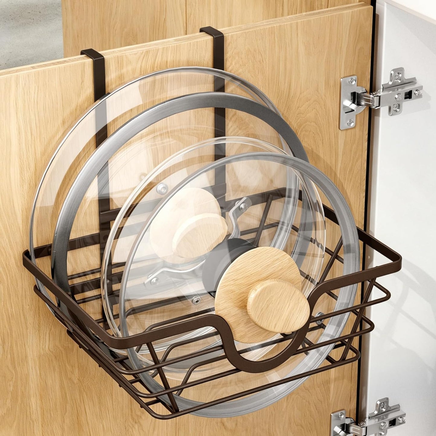 TIDIIABODE Pot Lid Organizer, Adjustable Kitchen Pot Lid Holder Inside Cabinet, Kitchen Cabinet Organizer Hanging for Food Storage Container, Pot, Pan Lid & Bakeware, Black