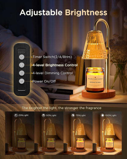 TATAANTY Candle Warmer Lamp with Timer and Dimmer, 4 Brightness Levels, Wooden Base, Mothers Day Gifts, Birthday Gift for Women, Golden, Home Decor Suitable for Bedroom, Offices, Living Rooms
