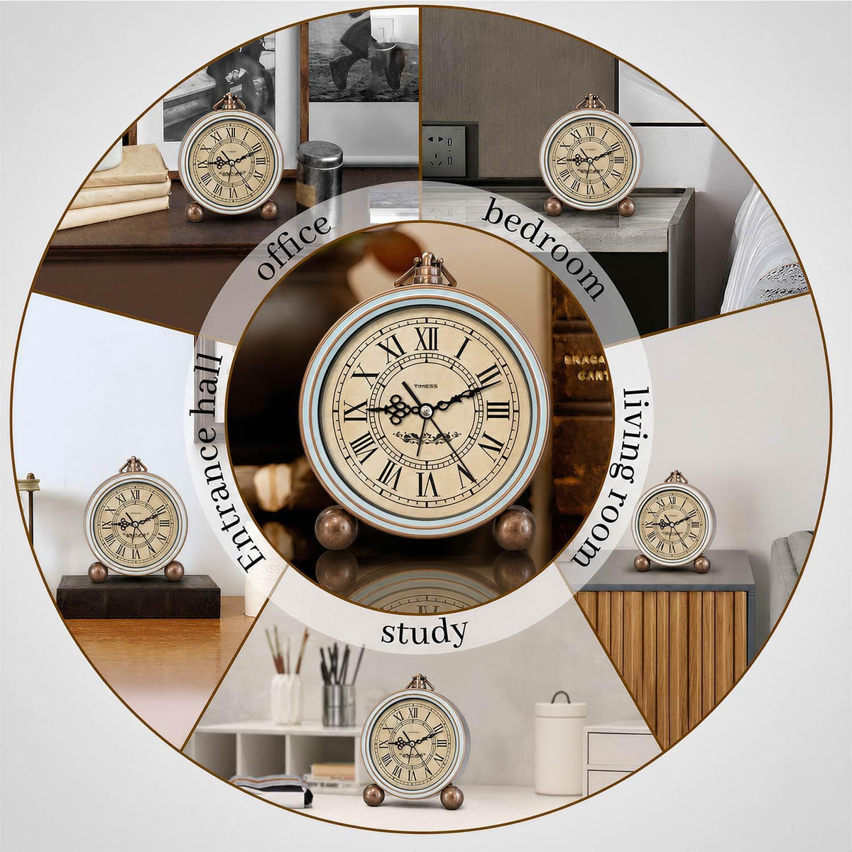 TIMESS 4.3-Inch Vintage Analog Alarm Clock, Silent Non-Ticking, Brown