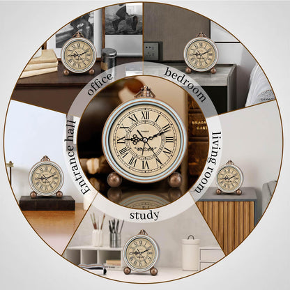 TIMESS 4.3-Inch Vintage Analog Alarm Clock, Silent Non-Ticking, Brown