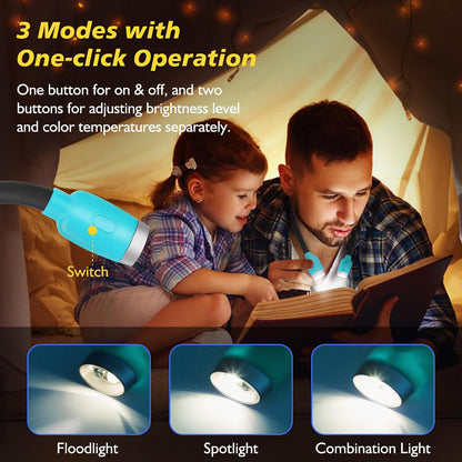 LEDGLE Neck Book Light for Reading Rechargeable,Long Arm,6 Brightness-Black