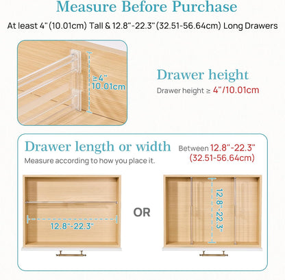 Vtopmart 2.36" Drawer Dividers with Expandable Inserts, 12.8"-22.3", 8 Pack | Adjustable Kitchen Drawer Organizer, Clear Organizer Separator for Flatware, Utensil, Cutlery, 8 Dividers with 14 Inserts