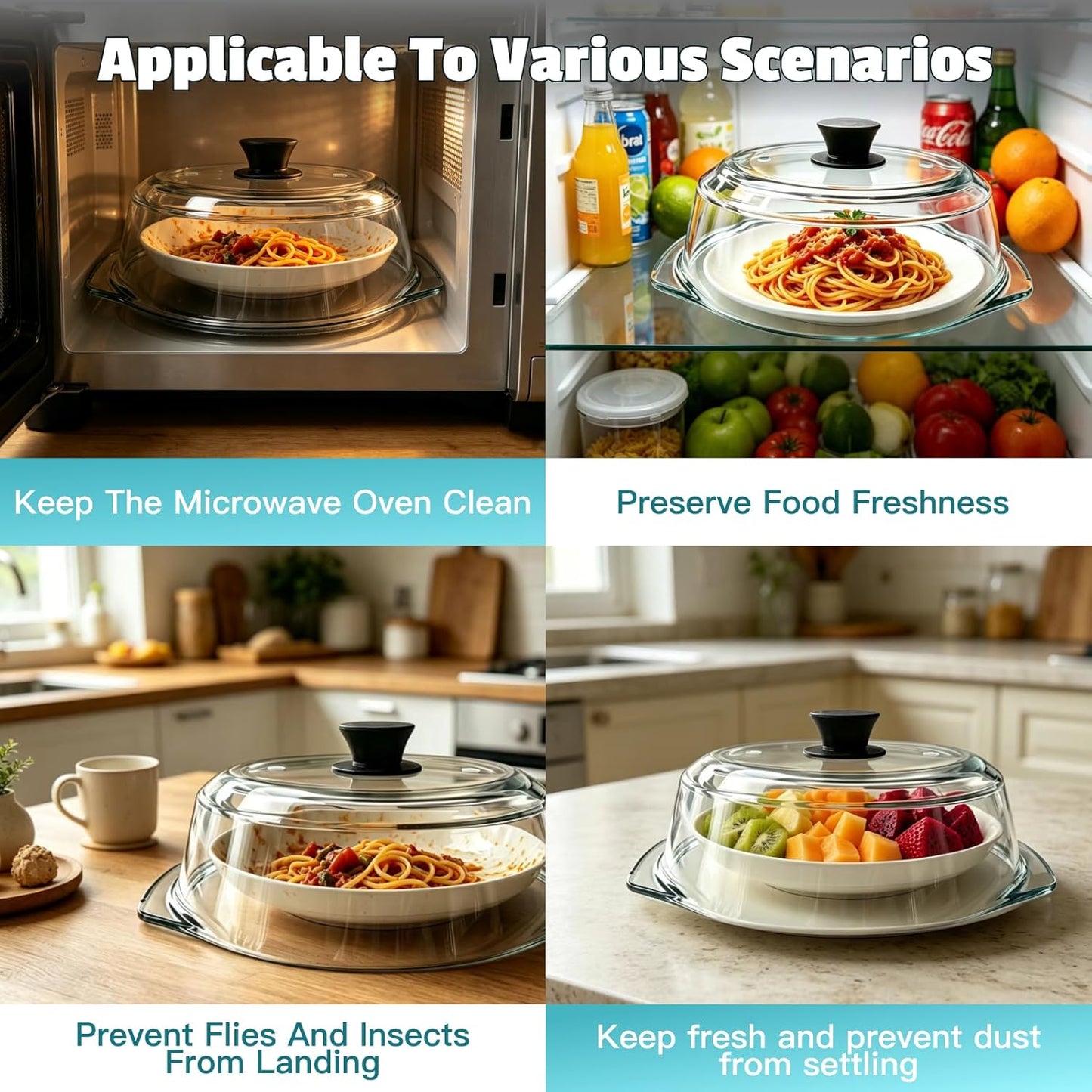 Microwave Splatter Cover, Glass Microwave Cover For Food With Easy-Grip Silicone Handle, Food Grade,Bpa Free, With Vent Hole, Dishwasher Safe, An Additional Reusable Heat-Resistant Cover Is Provided.