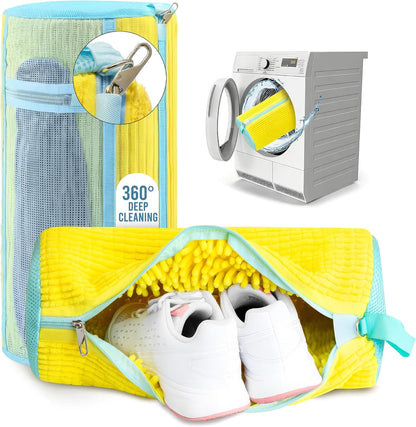 Shoe Washing Machine Bag (2 Pack) – 360° Thick Protection, Highly Durable Mesh Sneaker Washer w/Zipper Lock & Side Pockets – Deep Cleaning Sneaker Laundry Bag for Spotless Shoes