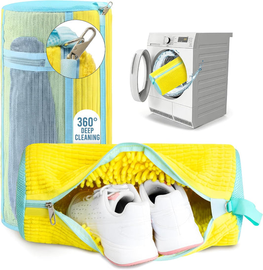 Shoe Washing Machine Bag (2 Pack) – 360° Thick Protection, Highly Durable Mesh Sneaker Washer w/Zipper Lock & Side Pockets – Deep Cleaning Sneaker Laundry Bag for Spotless Shoes
