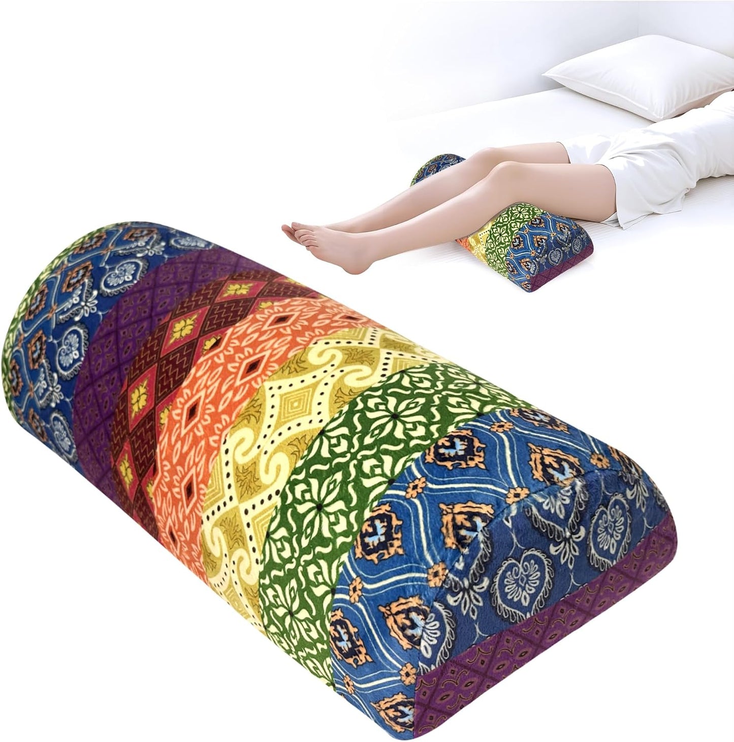 Knee Pillow for Back Sleeping – Half Moon Bolster Pillow for Under Knee While Sleeping Support, Leg & Back Pain Relief (21.5x9x5 Inches)