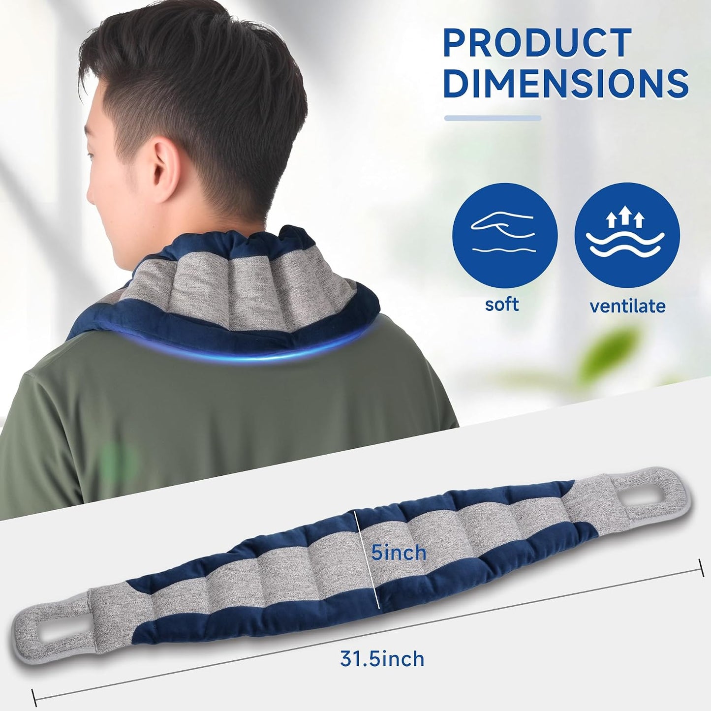 Microwavable Heating Pad for Neck and Shoulders with Handles, Extra Long Weighted Flaxseed Heat Pack, 31.5x5 Inch Microwave Warm Compress Wrap for Pain Relief and Sore Muscles, 2.08 Pounds