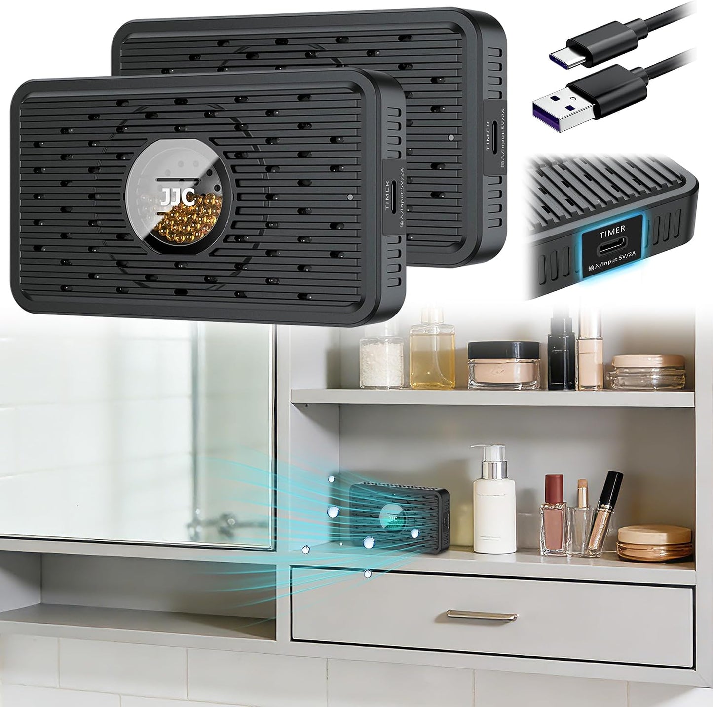 Auto Power-off USB C Rechargeable Dehumidifier Desiccant for Gun Safe | Small Reusable Electric Moisture Absorber for Storage Closet Cabinet Windowsill Bookcase & More Small Area