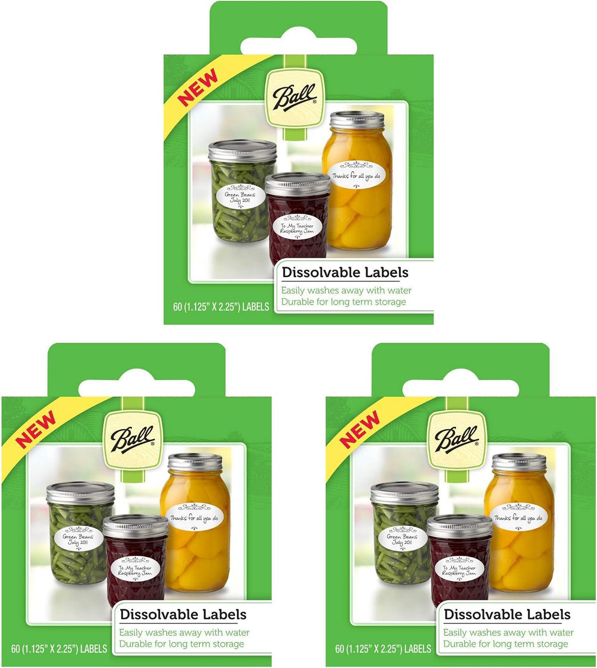 Jarden Ball Dissolvable Canning Labels, 60-Labels per Pack (3-Packs Total)