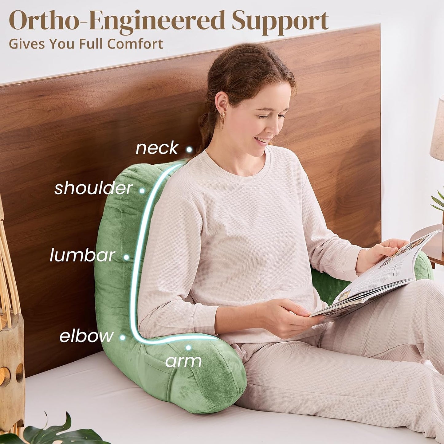 Sasttie Reading Pillows for Sitting in Bed Adult, Back Pillow Bed Sitting Up, Back-Rest Support Cushion for Sit Up on Couch, Sofa, and Floor, Dorm Essentials, Oeko-Tex Certified, Dark Grey