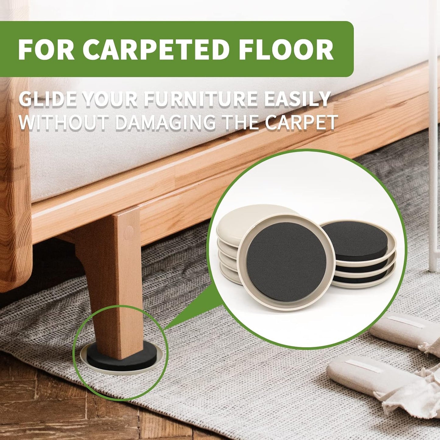 Furniture Sliders for Carpet 8 PCS - 3 1/2" Beige | Furniture Moving Sliders, Chair Leg Floor Protectors, Carpet Sliders for Furniture - Move Your Furniture Easily & Safely