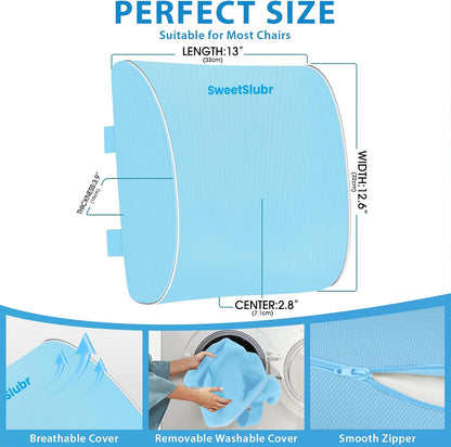 SweetSlubr Lumbar Support Pillow for Office Chair, Car & Gaming Chair, Ergonomic Memory Foam Cushion for Back Comfort, Zoned Back Support, Double Adjustable Straps, Breathable Washable Cover, Black