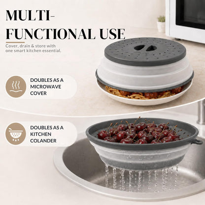 10.5" Collapsible Silicone Microwave Splatter Cover – BPA-Free Microwave Food Cover with Steam Vents, Foldable Microwave Plate Cover & Dish Cover Splatter Guard for Microwave Oven, Grey