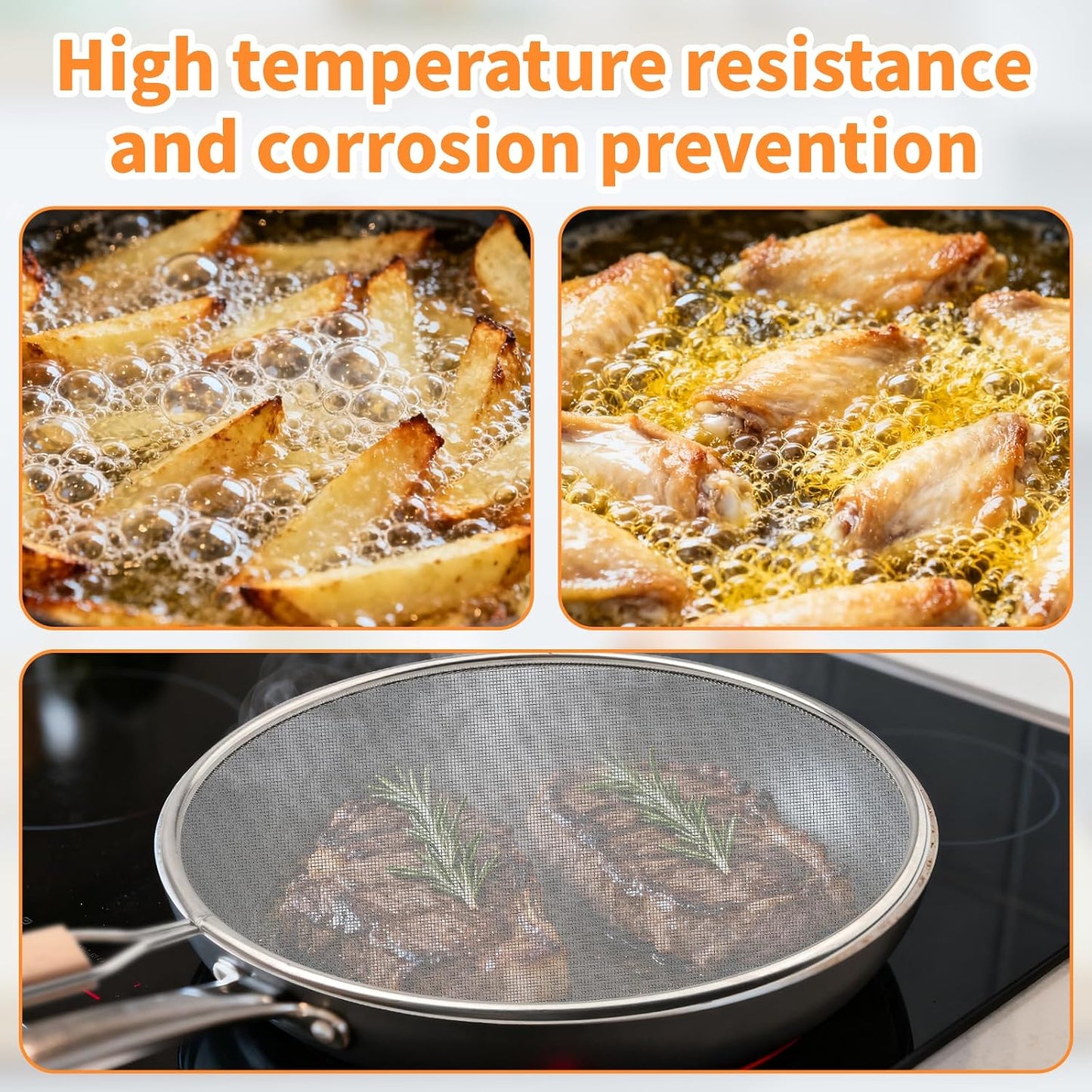 Grease Splatter Screen for Frying Pan - 8Inch Stainless Steel Splatter Guards Mesh with Wood Handle, Pan Cooking Pots Food Strainer, Hot Oil Splash Protector Splatters Screen for Frying Pans