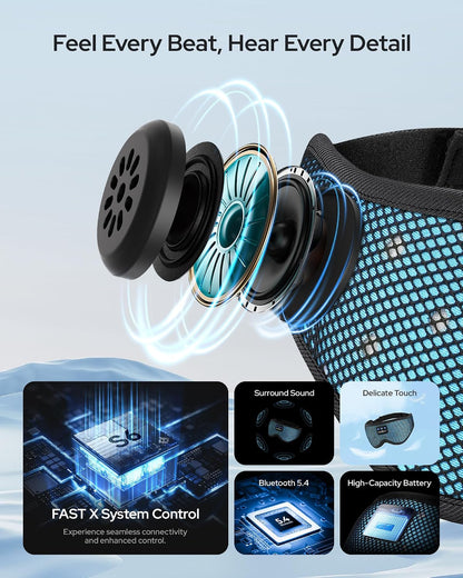 MUSICOZY Bluetooth Sleep Mask Headphones for Side Sleepers | Soft Mesh Eye Masks With Ultra-Thin Speakers, HD Audio, Comfortable Fit For Sleeping, Travel and Relaxation