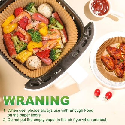 Air Fryer Liners Disposable, 100Pcs 8" Square Air Fryer Paper for 5-8 QT | Waterproof and Oilproof for Easy Cleanup, Unbleached Non-Stick Parchment Paper for 5-8 QT Air Fryer, Baking, Microwave, Oven