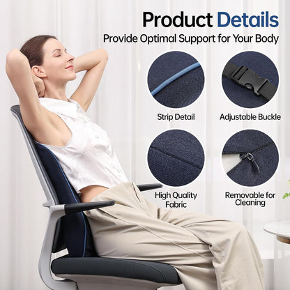 Soft Comfortable Memory Lumbar Support Pillow Back Cushion for Offic | Built-In Adjustable Straps Secure Reduce Back Soreness Pressure Distribution Breathable Premium Fabric Long-lasting Support