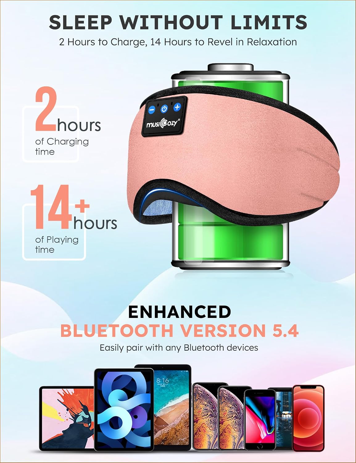 MUSICOZY Sleep Headphones Bluetooth 5.4 Sleep Mask with HD Sound