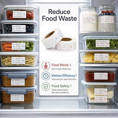 Food Labels for Containers, 2 Rolls, 500 Each, Meal Prep Kitchen Storage. | 1000 labels total. Writable fields Item Date Use By AM PM Initials. 1x2 inch labels for meal prep kitchen restaurant storage.