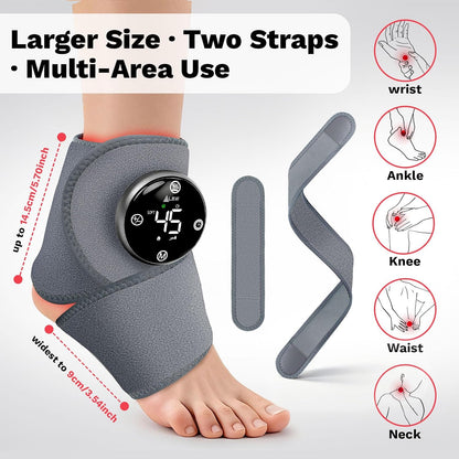 Large Fit Wearable Foot Massager Wrap, Cordless Heated Ankle Massager with Red Light, Portable for Foot Comfort & Circulation Support, 6 Modes 3 Intensities, Multi-Area Use for Foot, Knee & Back