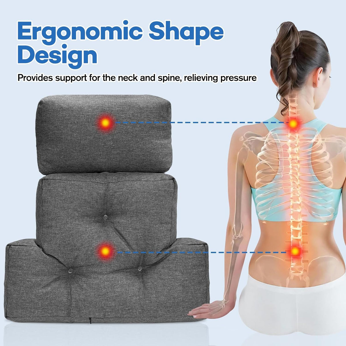 JZHLLA Recliner Neck and Lumbar Support, Shredded Foam Filling Back Rest Cushion with Adjustable Headrest for Pain Relief Lumbar Support Pillow for Recliner Office Chairs Sofa Couch