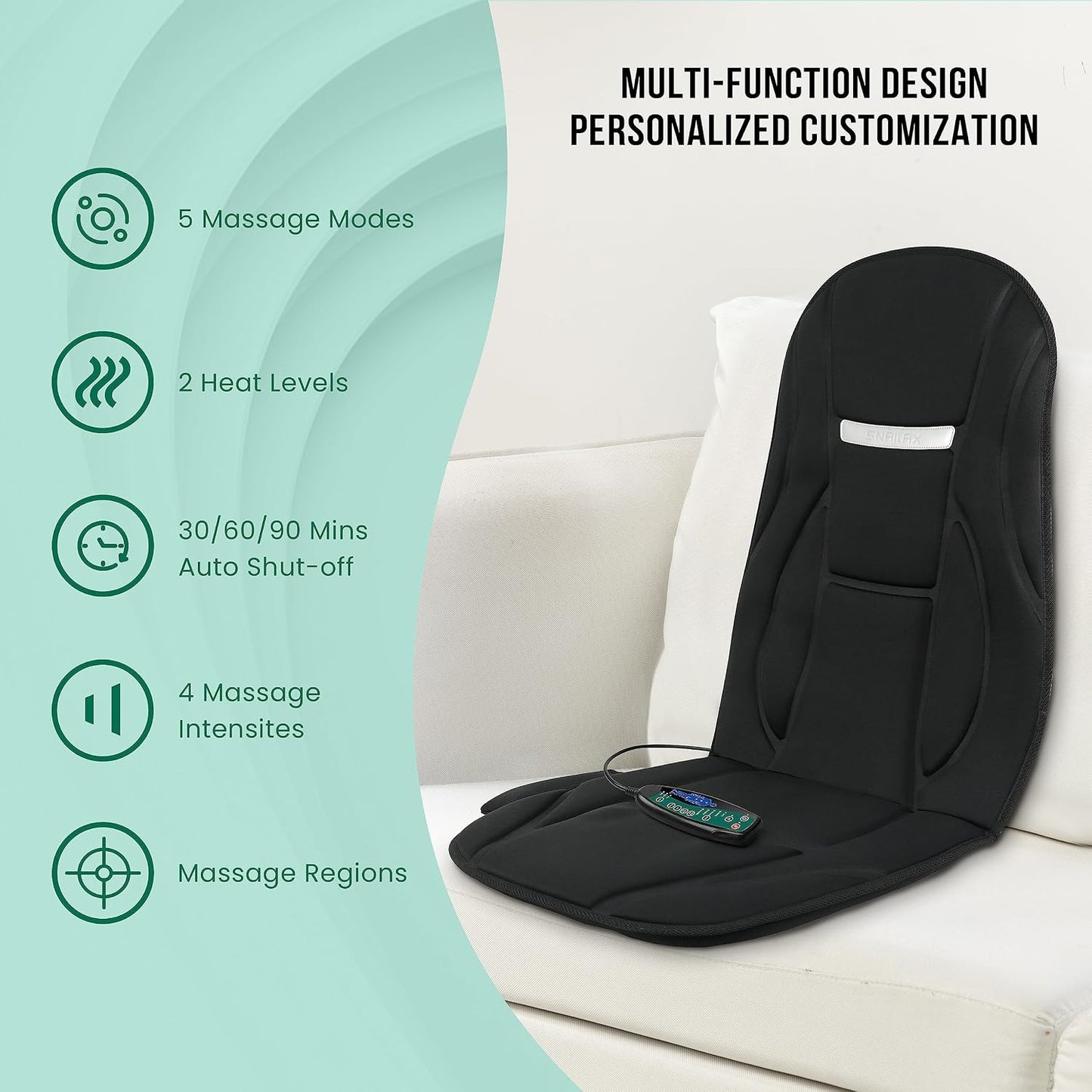 Snailax Vibration Back Massager with Heat, Seat Massager with 8 Vibrating Motors & 5 Modes, Chair Massage Cushion, Massage Pad for Sofa, Recliner, Chair, Home, Office, Gifts for Parents