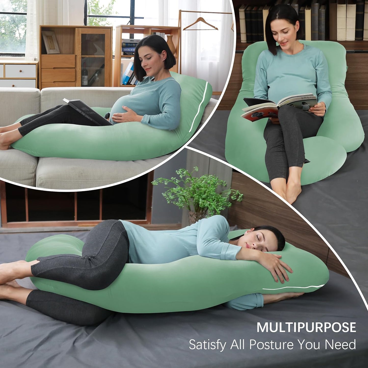 MOON PARK Pregnancy Pillows for Sleeping - 57 Inch U Shaped Full Body Maternity Pillow with Removable Cover - Support for Back, Legs, Belly, Hips - Pregnancy Pillow for Women - Grey