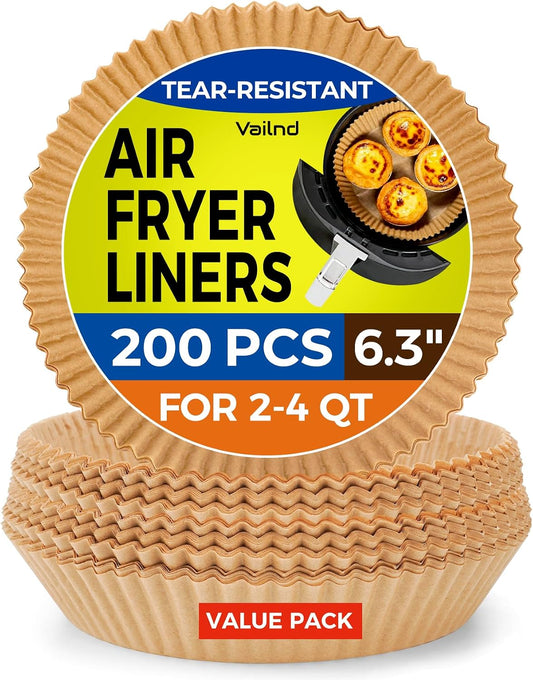 Vailnd Air Fryer Paper Liners, 200pcs Air Fryer Liners Disposable 8" Square | Baking Paper Liner for 5-8 qt Airfryer Basket, Non-stick and Oil Proof Parchment Paper for Oven, Pans & Baking
