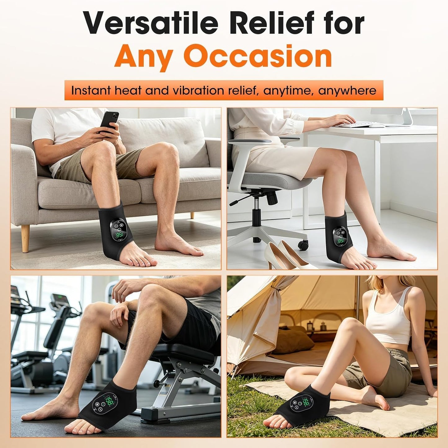 Cordless Ankle Heating Pad & Foot Massager, Rechargeable Heated Ankle Wrap with 6 Heat Levels & 3 Vibration Modes, Adjustable Foot Warmer Brace for Ankle, Foot & Elbow, Portable Heat and Massage