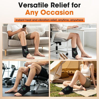 Cordless Ankle Heating Pad & Foot Massager, Rechargeable Heated Ankle Wrap with 6 Heat Levels & 3 Vibration Modes, Adjustable Foot Warmer Brace for Ankle, Foot & Elbow, Portable Heat and Massage