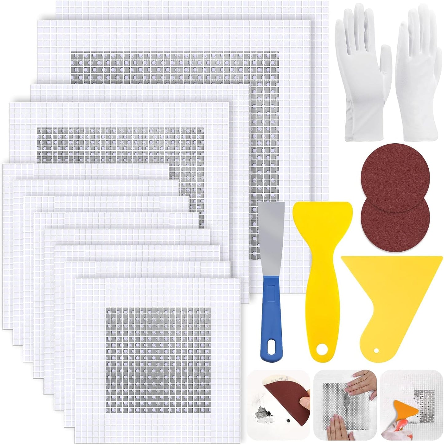 Drywall Repair Kit, Drywall Patch Repair Kit with 8.8OZ White Wall Repair Putty, Scraper Sandpapers Gloves for Heavy Duty Plaster Wall Repair, Easy to Fill Holes in Home Wall & Quick Repair Crack