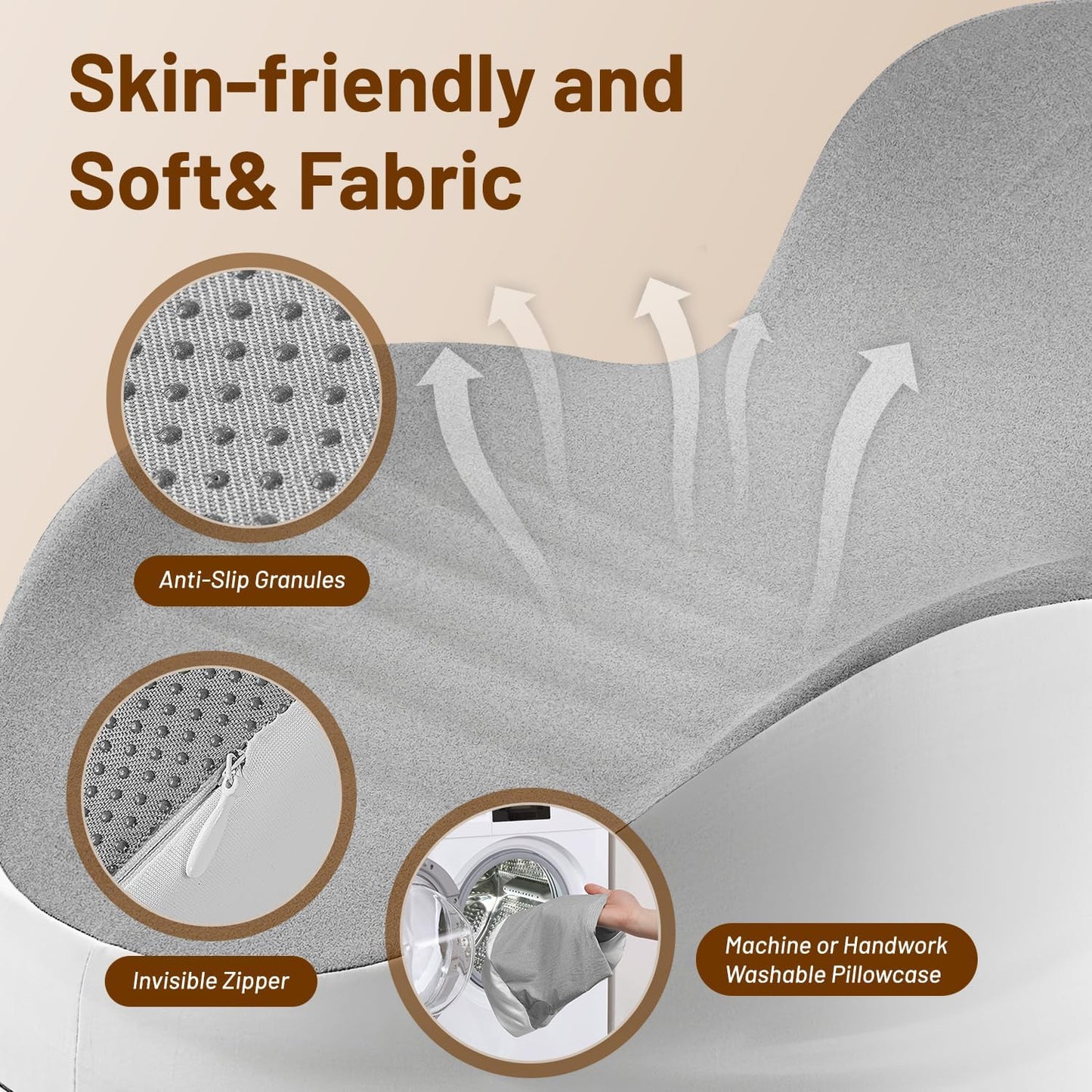 Memory Foam Ergonomic Wedge Pillow, Reading Pillow for Bed, Headboard Pillow Support for Back Pain, Acid Reflux & Sitting Up, Ideal for Massage with Removable Cover