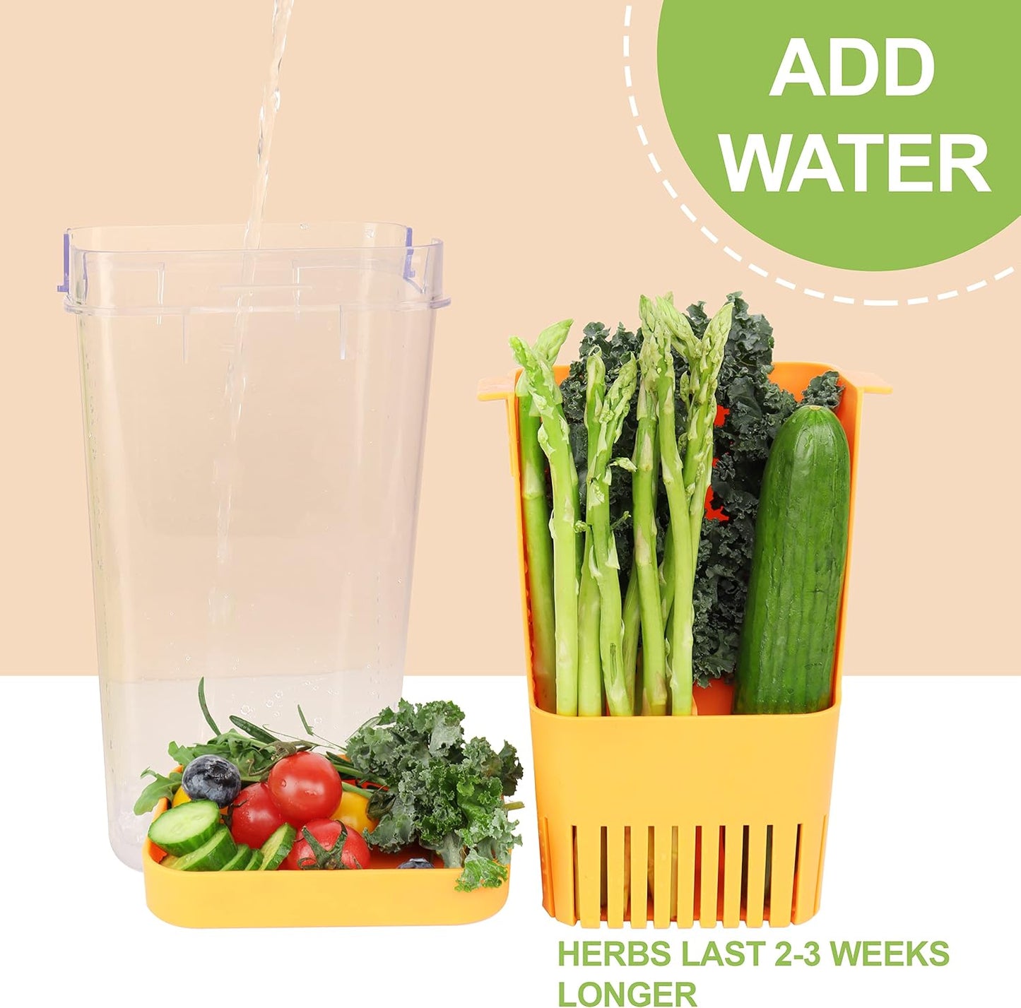 LUVCOSY 3 Pack Herb Keeper, BPA-Free Plastic Herb Saver with an Inner Basket for Cilantro, Mint, Parsley, and Asparagus, Keeps Fresh Herbs for 3 Times Longer