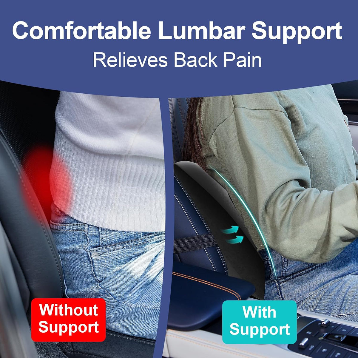 BYMECOST Lumbar Support Pillow for Car, Memory Foam Car Back Cushion