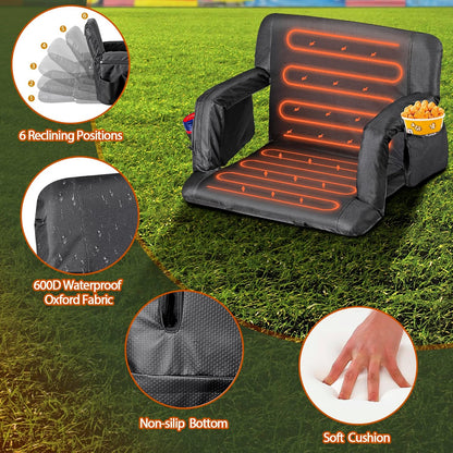 LEMY 20.5"/ 25" Wide Adjustable Stadium Seat for Bleachers Portable Water Resistant Stadium Chair with Back/Arms/Cushion for Outdoor or Indoor