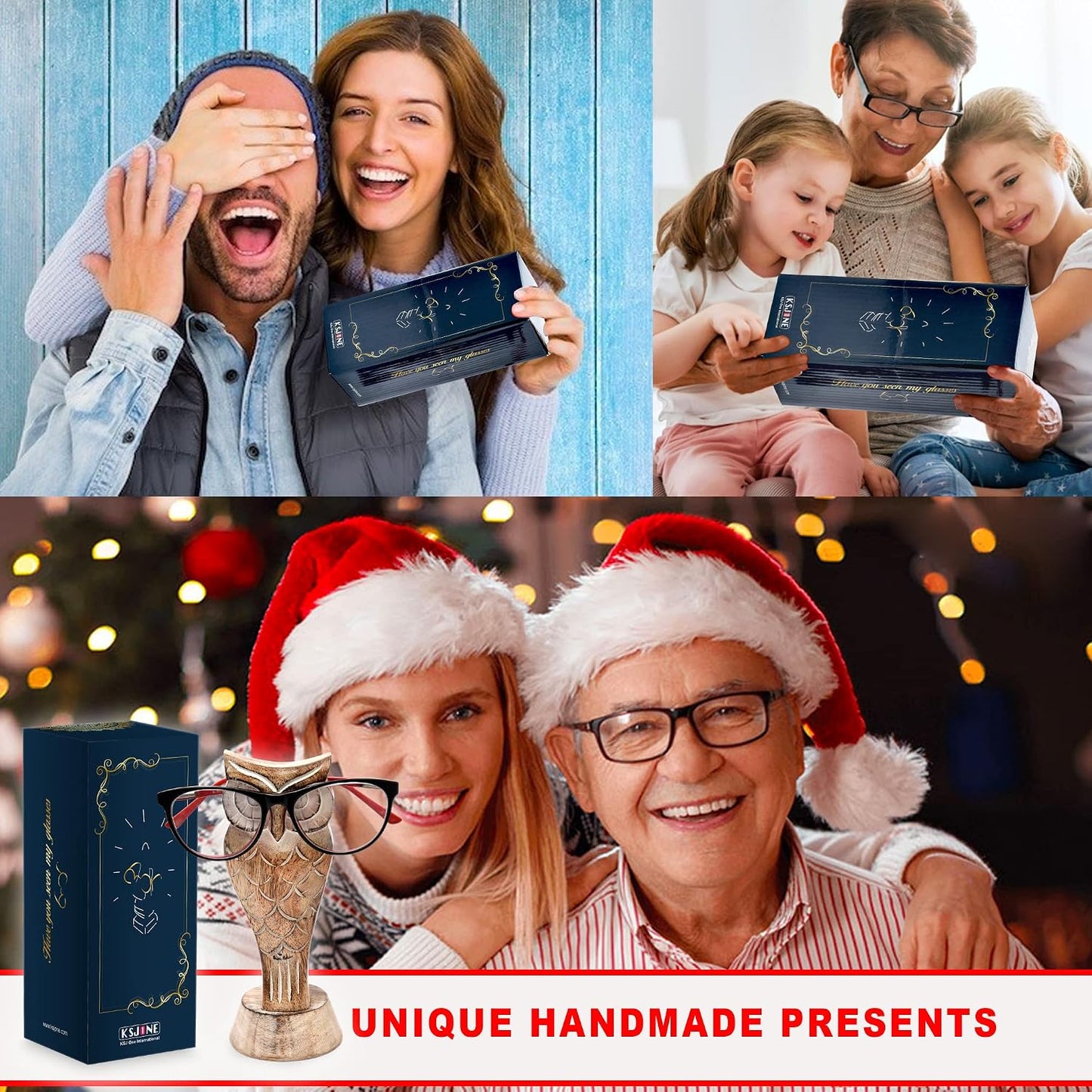 KSJONE Gift Packaged Unique Owl Spectacle Holder Wooden Eye glasses Stand Handmade Gift for Women and Men Home Office Gift for Teacher Him Her Mom Dad Desk Organizer for All Ages Unique Fathers Gift
