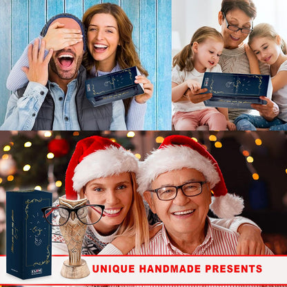 KSJONE Gift Packaged Unique Owl Spectacle Holder Wooden Eye glasses Stand Handmade Gift for Women and Men Home Office Gift for Teacher Him Her Mom Dad Desk Organizer for All Ages Unique Fathers Gift