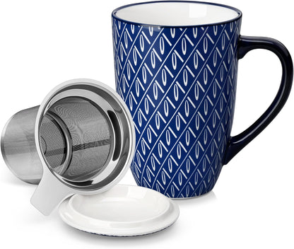 vancasso SELENE Porcelain Tea Mug, 18 oz Porcelain Tea Cup with Infuser and Lid Steeps Loose Leaf Tea, Microwave & Dishwasher Safe, Five-Leaf Clover