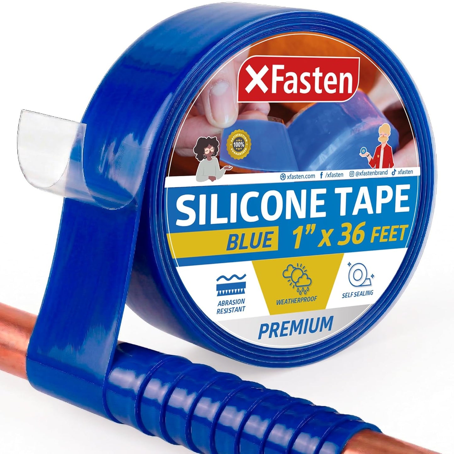 XFasten Self Fusing Silicone Tape Waterproof – 1" x 36 Feet Black, Self Amalgamating Tape, Silicone Rubber for Plumbing, Sealing Pipes, Hose Repair, Outdoor Coax and Electrical Cables – Weatherproof