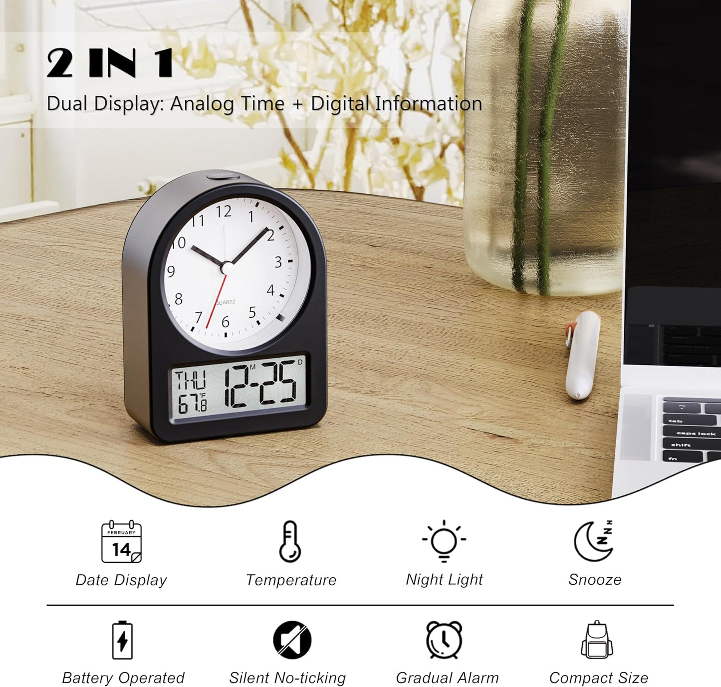 AYRELY® 3.5" Small Analog Travel Alarm Clock, Battery Operated Desk Clock | Cute Table Clock with Light, Adjustable Angle, Bedside, Bedrooms, Kids' Rooms and Living Room Decor (Orange)