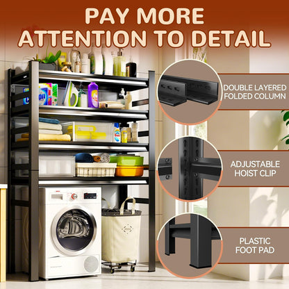 Over Washer and Dryer Shelves, 4 Tiers Adjustable Height Laundry Room Storage and Organizer Standing Shelf, Metal Freestanding Space Saving Organizers Shelf (4-Tier 63" H*45" W*15.7" D)
