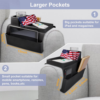 Couch Cup Holder Tray - Silicone Sofa Armrest Organizer Slate Gray | couch caddy with side pockets for drinks, phone, remote; sofa arm chair table arm chair caddy for recliner armrest organizer