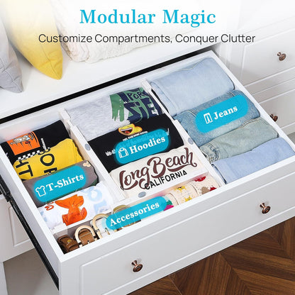 Vtopmart Drawer Dividers for Clothes 8 Pack, Adjustable 4" High Expandable from 11.3"-17" Dresser Drawer Organizer, Plastic Drawers Separators for Dresser, Baby Clothes, Kitchen and Office Storage | Adjustable Drawer Organizer, Dresser Clothes Separator,