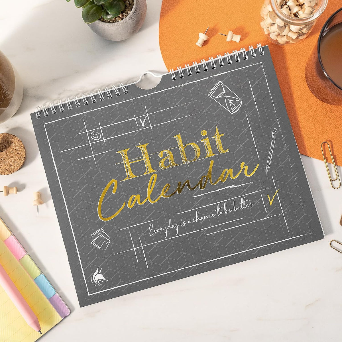 Clever Fox Habit Tracker Calendar, 24-Month Daily Goal Journal Black