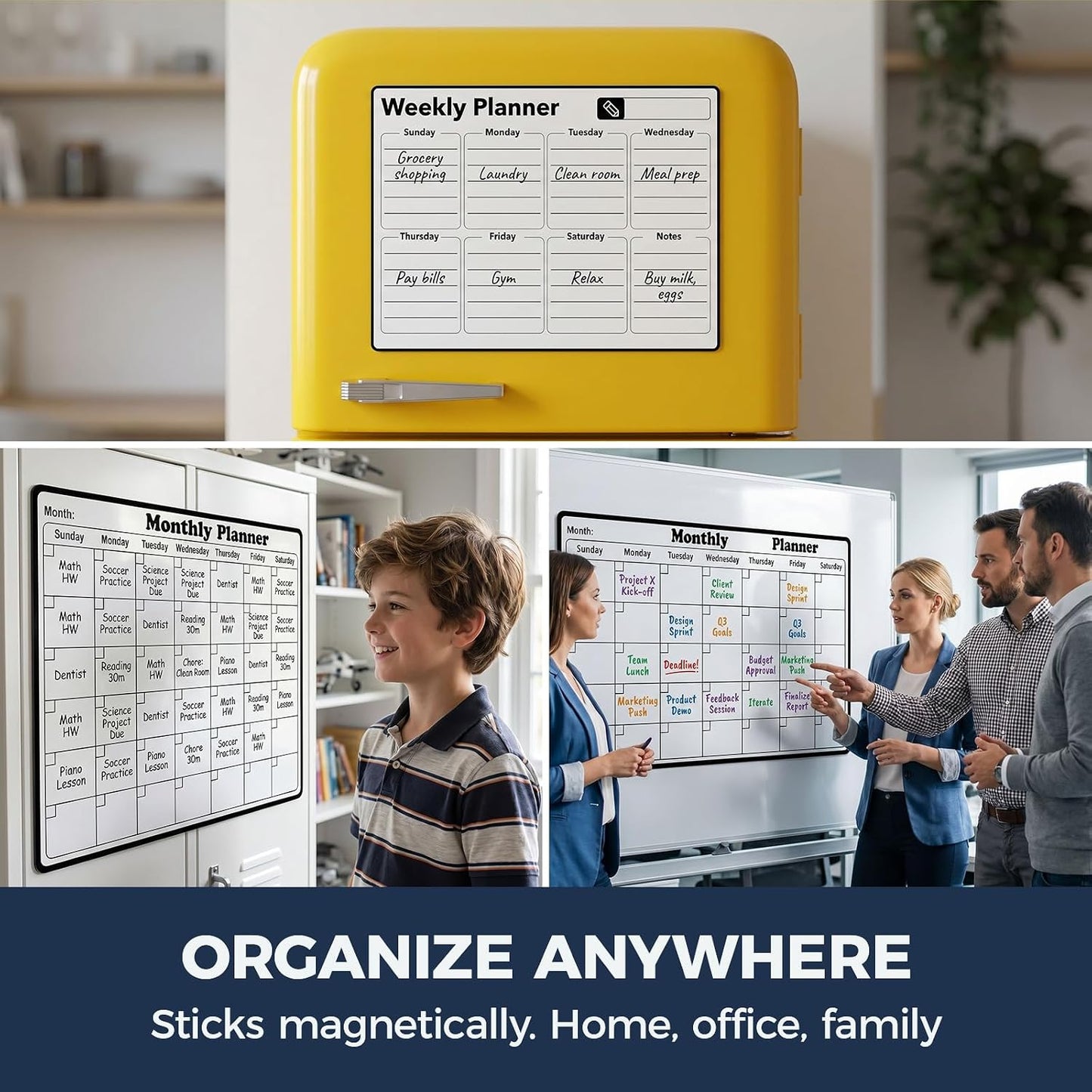 Magnetic Dry Erase Calendar for Refrigerator - 11"x8" Compact Fridge Whiteboard with 6 Markers & 2 Erasers, Weekly Planner, Sunday Start